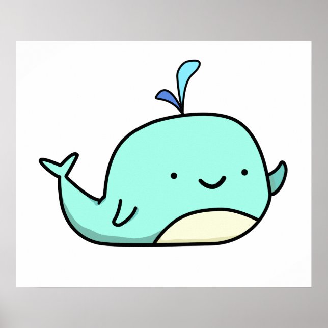 Cute Kawaii Blue Whale Poster (Front)