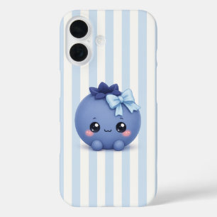 Cute Kawaii Blueberry on Blue Stripes Phone Case