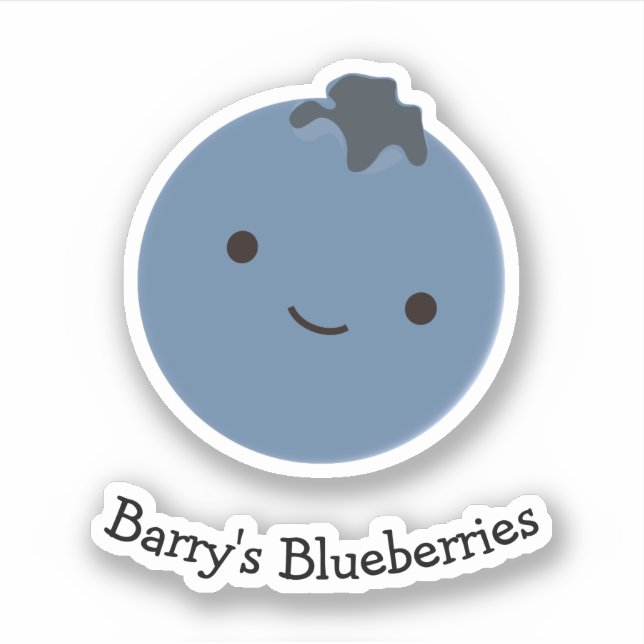 Cute Kawaii Blueberry with Customizable Text Sticker (Front)