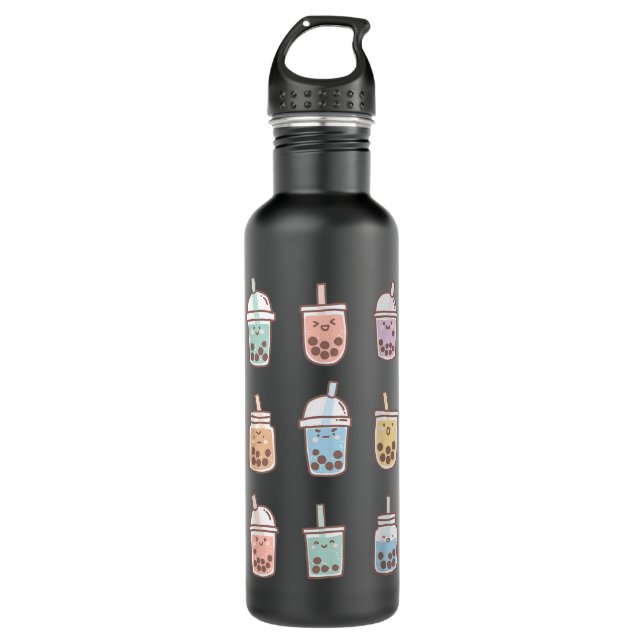 Cute Kawaii Boba Anime Bubble Tea Pastel  Stainless Steel Water Bottle (Front)