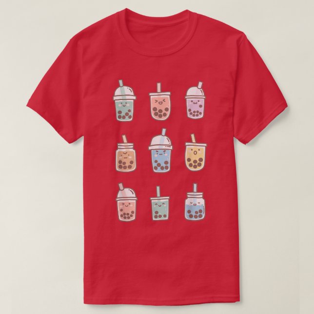 Cute Kawaii Boba Anime Bubble Tea Pastel  T-Shirt (Design Front)