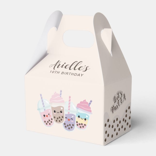 Cute Kawaii Boba Bubble Tea Favor Boxes (Front Side)