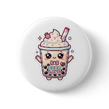 cute kawaii boba bubble tea pin button