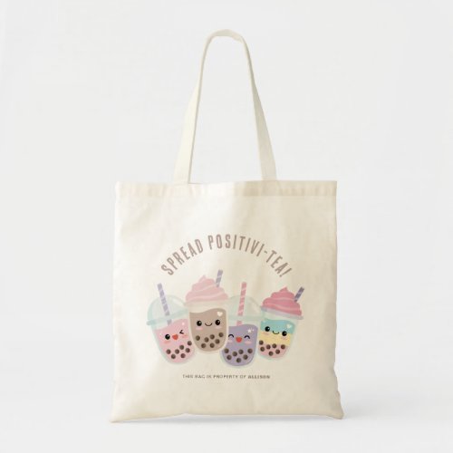 Cute Kawaii Boba Bubble Tea Tote Bag