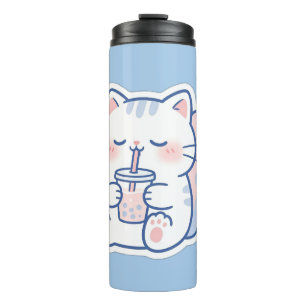Cute Kawaii Boba Cat Bubble Tea Thermal Tumbler