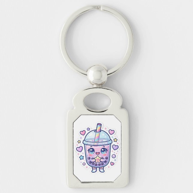 Cute Kawaii Boba Milk Tea Chibi Character Keychain (Front)