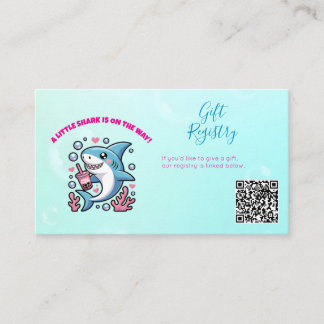 Cute Kawaii Boba Shark Baby Shower QR Code Enclosure Card