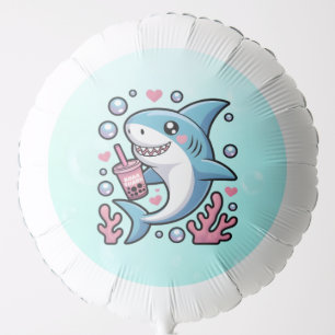 Cute Kawaii Boba Shark Kawaii Cartoon Party Balloon