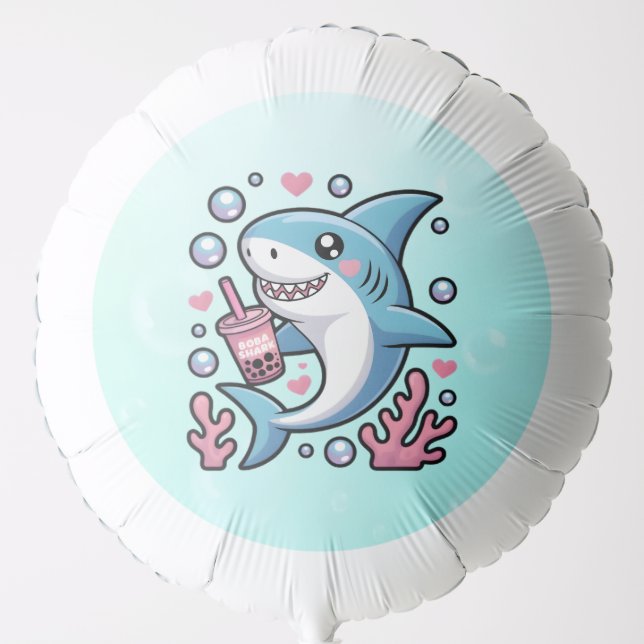 Cute Kawaii Boba Shark Kawaii Cartoon Party Balloon (Front)