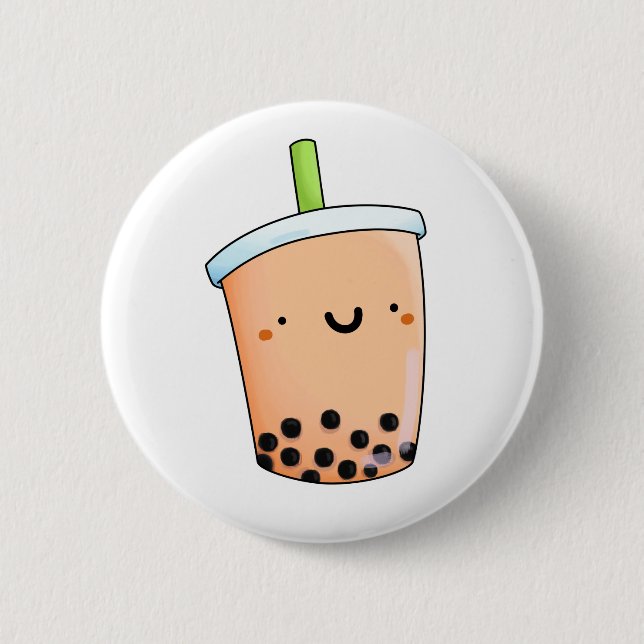Cute Kawaii Boba Tea Button (Front)