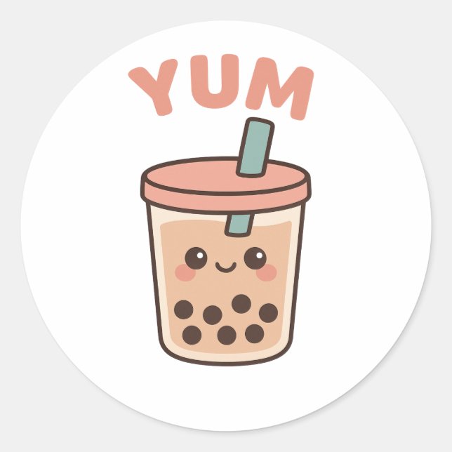 Cute Kawaii Boba Tea “Yum” Bubble Tea Sticker (Front)