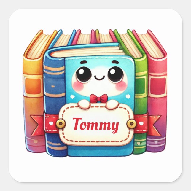 Cute Kawaii Book Stack  Square Sticker (Front)