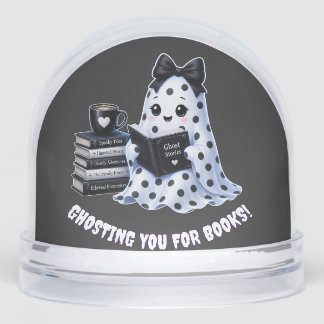 Cute Kawaii Bookish Ghost Snow Globe