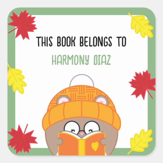Cute Kawaii Booklover Hamster Fall Bookplate (Front)