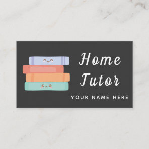 Cute Kawaii Books Home Tutor Teacher Simple Gray Business Card