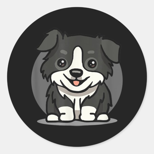 Cute Kawaii Border Collie Chibi Classic Round Sticker (Front)