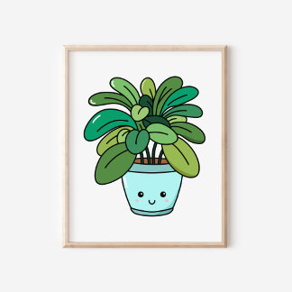 Cute Kawaii Botanical Potted Plant Art Poster
