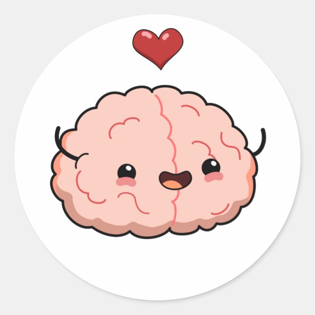 Cute Kawaii Brain Classic Round Sticker (Front)