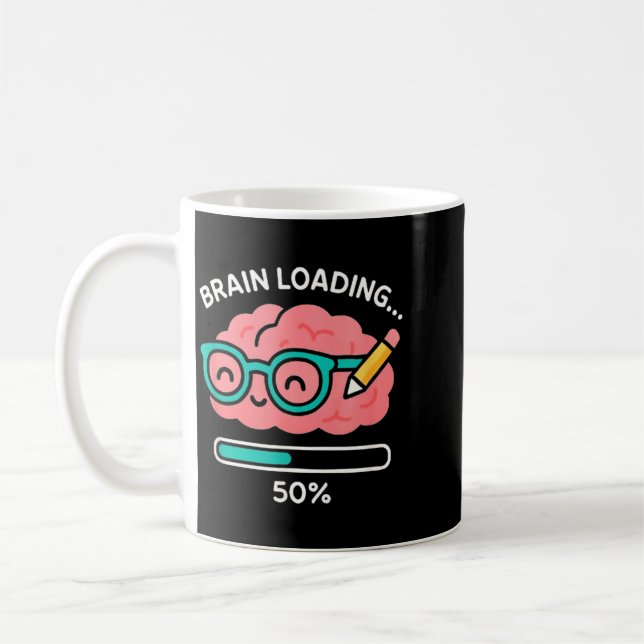 Cute Kawaii Brain Design Funny Nerdy Brain Loading Coffee Mug (Left)
