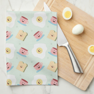 Cute Kawaii Breakfast Egg and Sandwich Pattern Kitchen Towel
