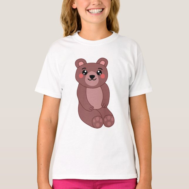 Cute Kawaii Brown Bear Illustration T-Shirt (Front)