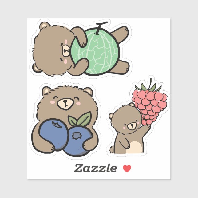 Cute Kawaii Brown Bear with Fruit Sticker (Sheet)