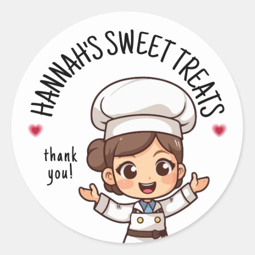 Cute Kawaii Brown_Haired Baker Thank You Classic Round Sticker