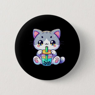 Cute Kawaii Bubble Tea Cat Japanese Kitten Anime Button