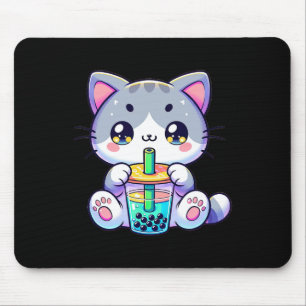 Cute Kawaii Bubble Tea Cat Japanese Kitten Anime Mouse Pad