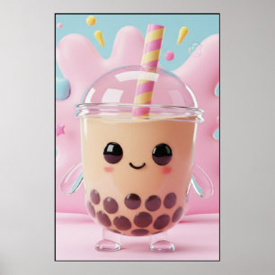 Cute Kawaii Bubble Tea Character Poster