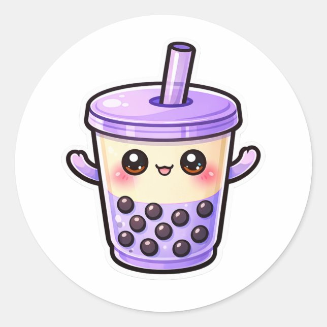 Cute Kawaii Bubble Tea Cup Classic Round Sticker (Front)