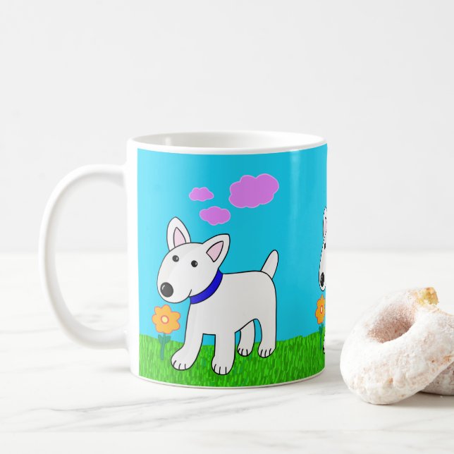 Cute Kawaii Bull Terrier Dog w Flower Mug (With Donut)