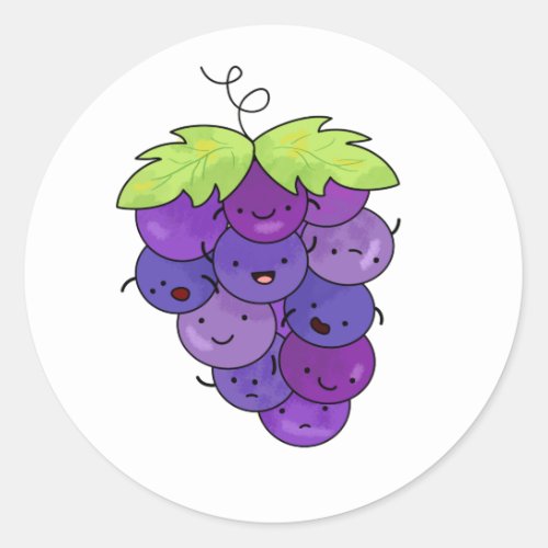 Cute Kawaii Bunch Of Grapes Classic Round Sticker