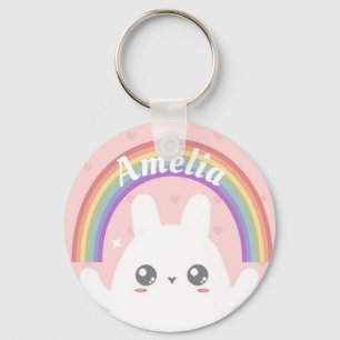 Cute Kawaii Bunny and Rainbow Personalised Keychain