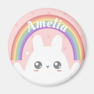 Cute Kawaii Bunny and Rainbow Personalised Magnet