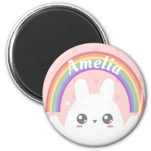 Cute Kawaii Bunny and Rainbow Personalised Magnet