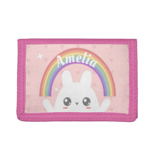 Cute Kawaii Bunny and Rainbow Personalised Tri-fold Wallet