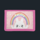 Cute Kawaii Bunny and Rainbow Personalised Trifold Wallet<br><div class="desc">Cute kawaii fluffy bunny under a personalised rainbow.</div>