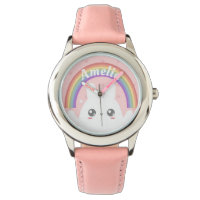 Cute Kawaii Bunny and Rainbow Personalised Watch