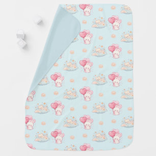 Cute Kawaii Bunny and Sleepy Bear Pastel Blue Baby Blanket