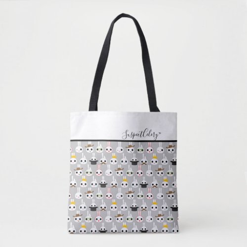 Cute Kawaii Bunny Bits Pattern Light Gray Tote Bag