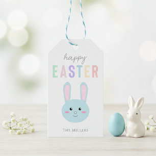 Cute Kawaii Bunny Blue Happy Easter Modern Gift Tags