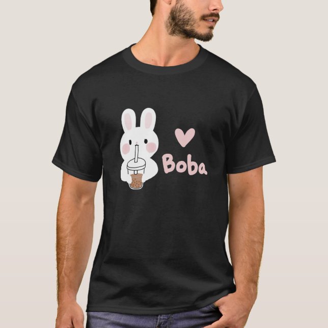 Cute Kawaii Bunny Boba Milk Tea Bubble Tea Graphic T-Shirt (Front)