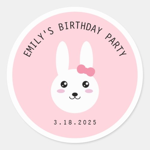 Cute Kawaii Bunny Bow Pink Birthday Celebration   Classic Round Sticker