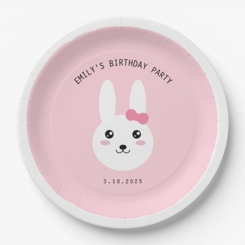 Cute Kawaii Bunny Bow Pink Birthday Celebration    Paper Plates