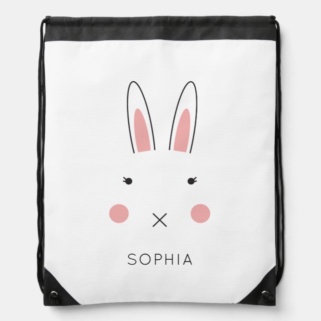 Cute Kawaii Bunny Face Custom Easter Drawstring Bag (Front)