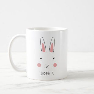Cute Kawaii Bunny Face Custom Name Easter Coffee Mug