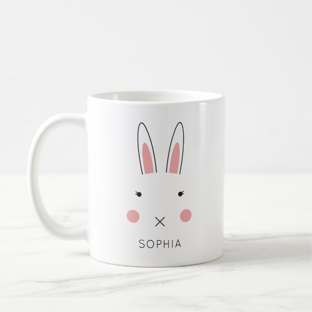 Cute Kawaii Bunny Face Custom Name Easter Coffee Mug (Left)