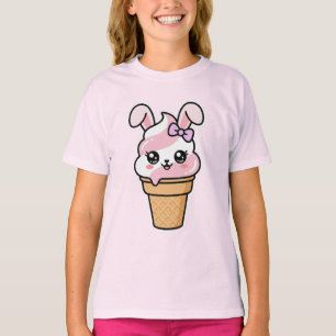Cute Kawaii Bunny Ice Cream Cone Smiling Pastel Ca T-Shirt