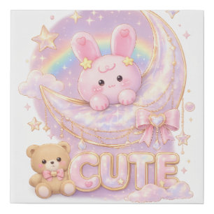 Cute Kawaii Bunny Moon Reusable Grocery Bag Faux Canvas Print